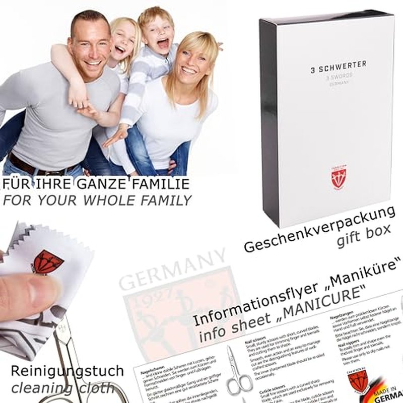 3 Swords Germany - brand quality 6 piece manicure pedicure grooming kit set for professional nail care with genuine leather case - Made in Germany