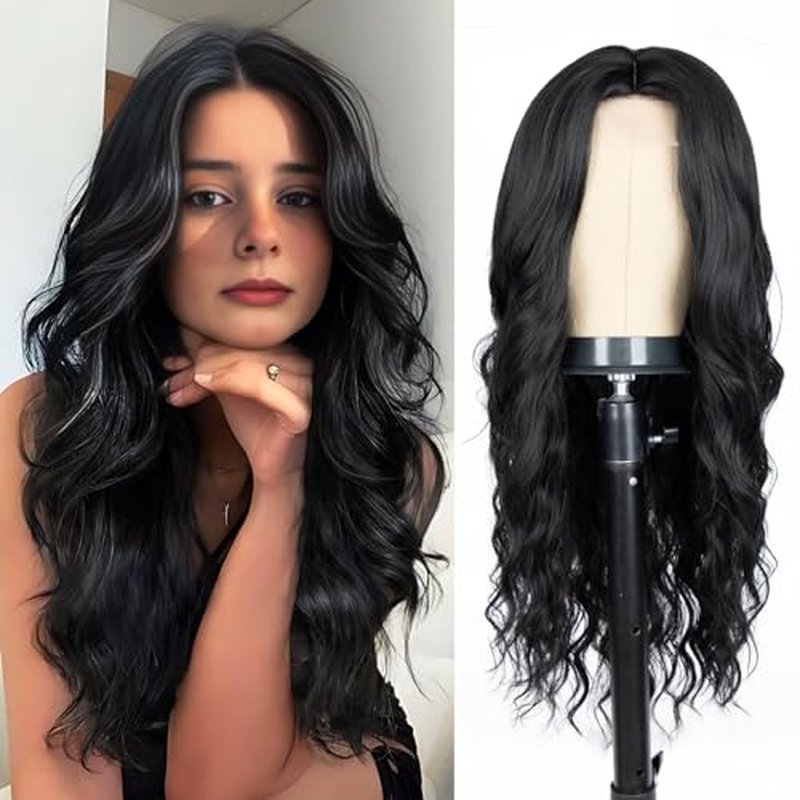 Long Auburn Wig for Women 26 Inch Middle Part Wavy Women Charming Wigs Realistic Natural Looking Synthetic Heat Resistant Fiber Wig for Daily Party Use