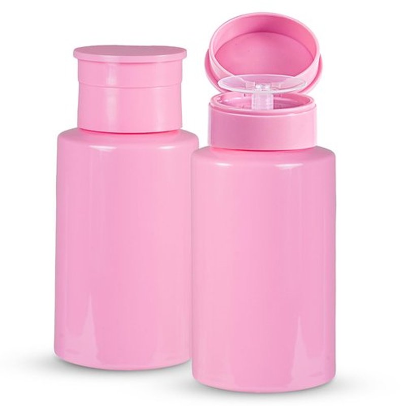 YAMYONE 2 Pack Pink Push Down Pump Dispenser - Nail Polish Remover Pump Empty Refillable Bottle Containers for Makeup Remover Micellar Water Facial Toner, 200ml 6.7oz