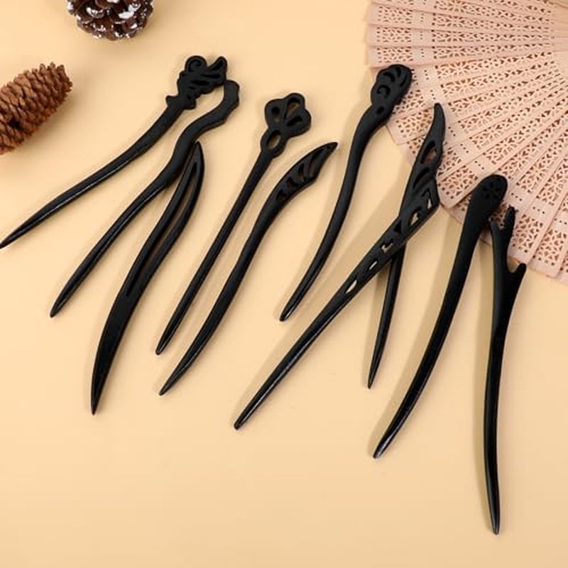 JIYIN 10 Pcs Wooden Hair Sticks, Chinese Traditional Hair Stick Japanese Hair Chopsticks, Wooden Chinese Chopstick Hair Pins for Women Long Hair Chignon Maker Handmade Hair Accessories(Style1)