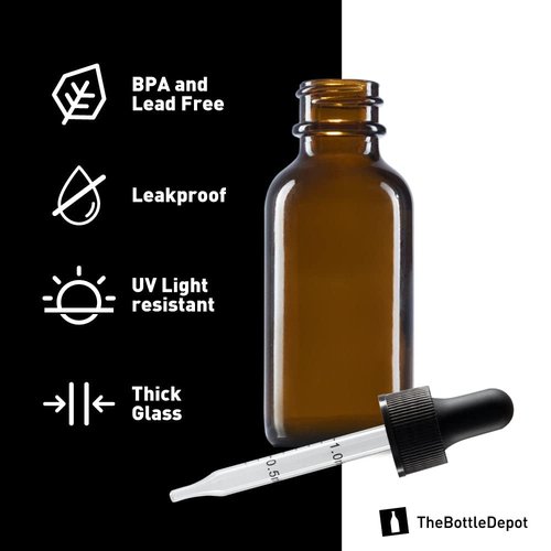 The Bottle Depot - 3 Pack - 1 oz Glass Bottle with Dropper - Clear Amber - 20-400 Neck Finish - Boston Round Bottles - Leakproof Essential Oils Bottles