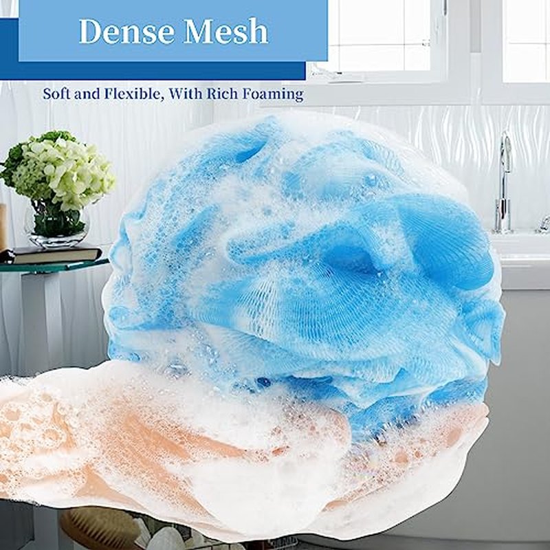 FARMOGA Bath Loofah Sponge Back Scrubber Shower Sponge Soft Mesh Exfoliator Pouf Shower Ball Bath Sponges for Women and Men Bath Accessories