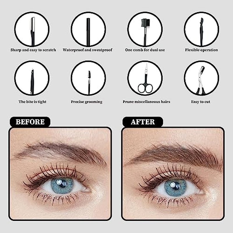 8PCS/SET Professional Eyebrow Shaping Grooming Kit - Beauty Tools Set with Leather Bag Eyebrow Grooming Kit for Women & Men, Eyebrow Trimming Kit With Razor Eyebrow Scissors and Brush with Comb