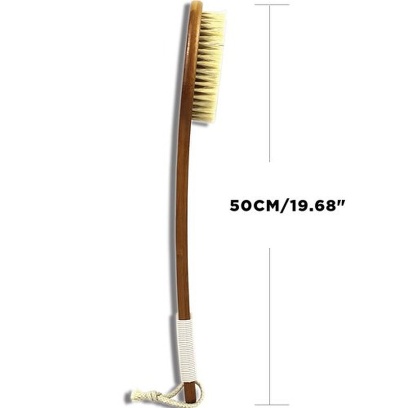 ICANdOIT-19.68Inch Natural Stiff Sisal Bristles Anti-Slip Extra Long Handle Bath Brush,Bent Handle Shower Scrubber for Exfoliating,Shower Back Brush,Exfoliation Set with Pumice Stone(2 Pack)