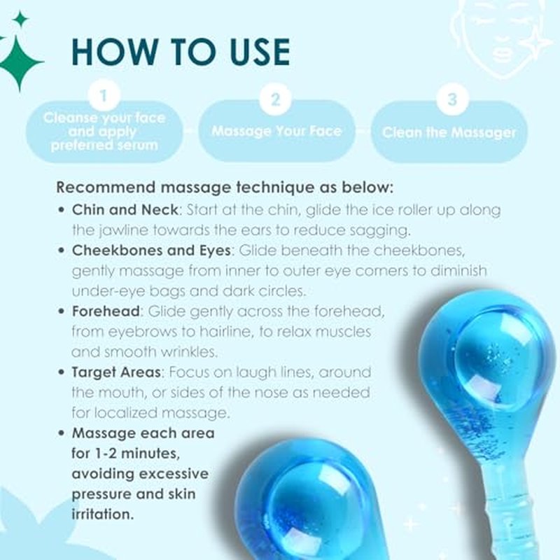 Ice Globes for Face Eye, Facial Ice Globe Cooling Ball Skin Care Beauty Tool, Skin Care Icy Roller Reduce Eye Puffy Redness Smooth Wrinkles, Frozen Globes Cryo Stick for Home Spa Relax, Glitter Blue