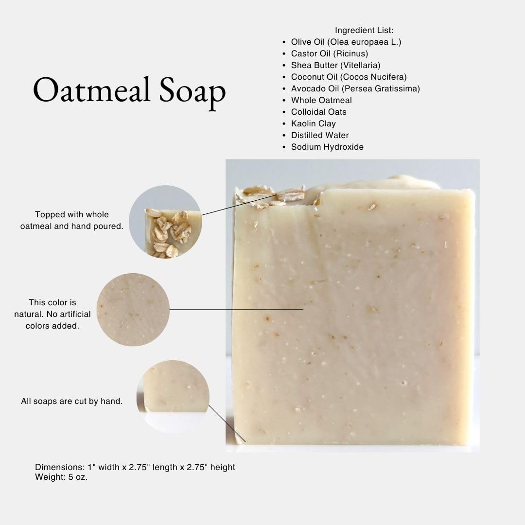 Oatmeal Soap Bar – Fragrance Free Cold Process Soap – Gentle Cleanse, made with Shea Butter & Olive Oil – Handmade Small-Batch Face & Body Bar, made with collodial oatmeal