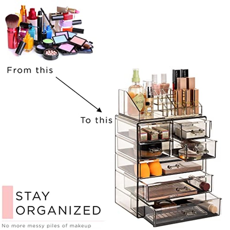 Sorbus Clear Cosmetic Makeup Organizer - Make Up & Jewelry Storage, Case & Display - Spacious Design - Holder for Dresser, Bathroom, Vanity & Countertop (3 Large, 4 Small Drawers) [Black Jewel]