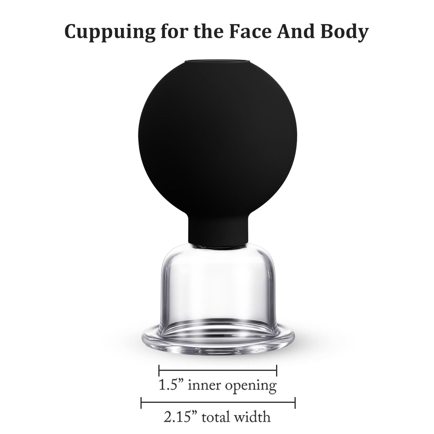 Nuanchu Facial Cupping Cup Black Glass Face Cup Silicone Cupping Massage Vacuum Suction Mug for Body Face Leg Arm Back Shoulder Muscle and Joint Pain(1.5 Inch Diameter)