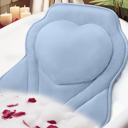 LuxStep Bath Pillow-Bathtub Pillow with Air Mesh Fabric & 6 Non-Slip Suction Cups, Bath Pillows for Tub Head, Neck and Back Support, Bath Accessories Spa Gifts, 17 * 17in, Blue