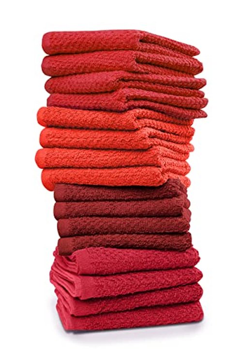 Tukasa Linens 16 Pack Cotton Washcloths for Body and Face, 12x12 Inches, Pack of 16, Multipurpose and Lightweight Wash Clothes for Face. Highly Absorbent - Travel and Bath Towel (Red Family)