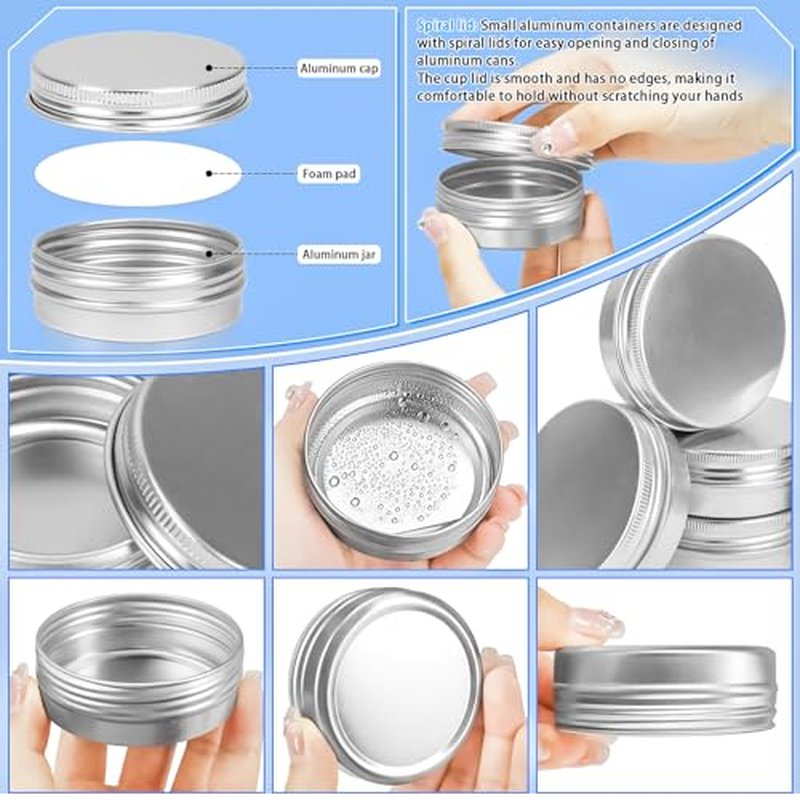 MotBach 16 Pack 2oz Tin Jars, 60ml Metal Tin cans, 2Ounce Aluminum tin can jar Containers with Screw Lid for Lotion Bars, Toiletries, Creams, Samples, Makeup Cosmetic, Spices, Salve, Balms, Beard Balm