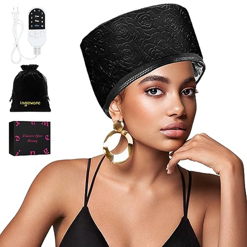 Heat Cap for Deep Conditioning, Ingeware Thermal Cap for Hair Steamer Cap for Natural Hair Portable Electric Heat Hair Spa Cap for Home Use Pattern (Floral Print)