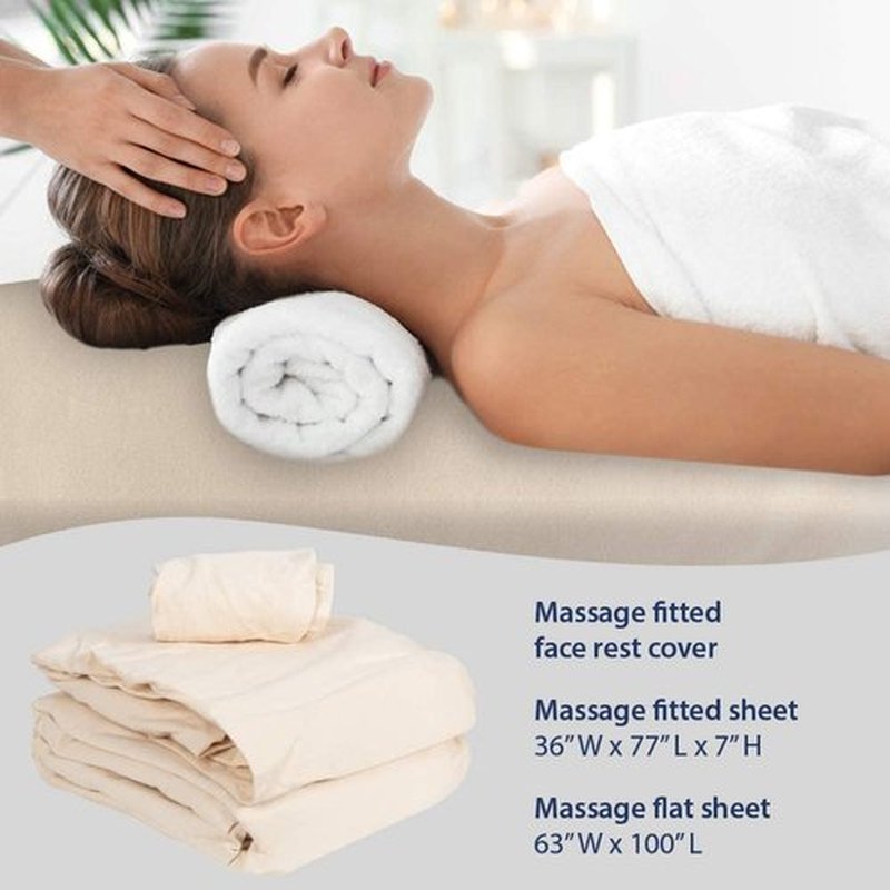 ForPro Premium Flannel 3-Piece Massage Sheet Set for Massage Tables, Includes Flat Sheet, Fitted Sheet and Fitted Face Rest Cover, Natural