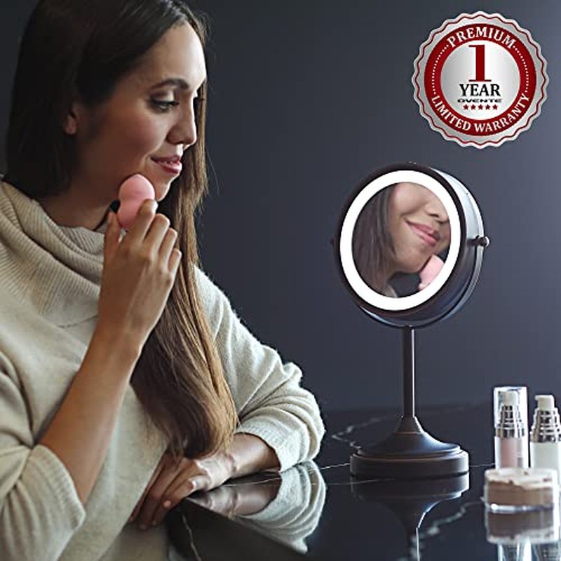 OVENTE 7'' Tabletop Makeup Mirror with 1X/7X Magnification, 360° Swivel Design and Double-Sided Free-Standing Vanity Mirror Perfect for Dresser, Bedroom and Office Desk, Antique Bronze MNLCT70ABZ1X7X