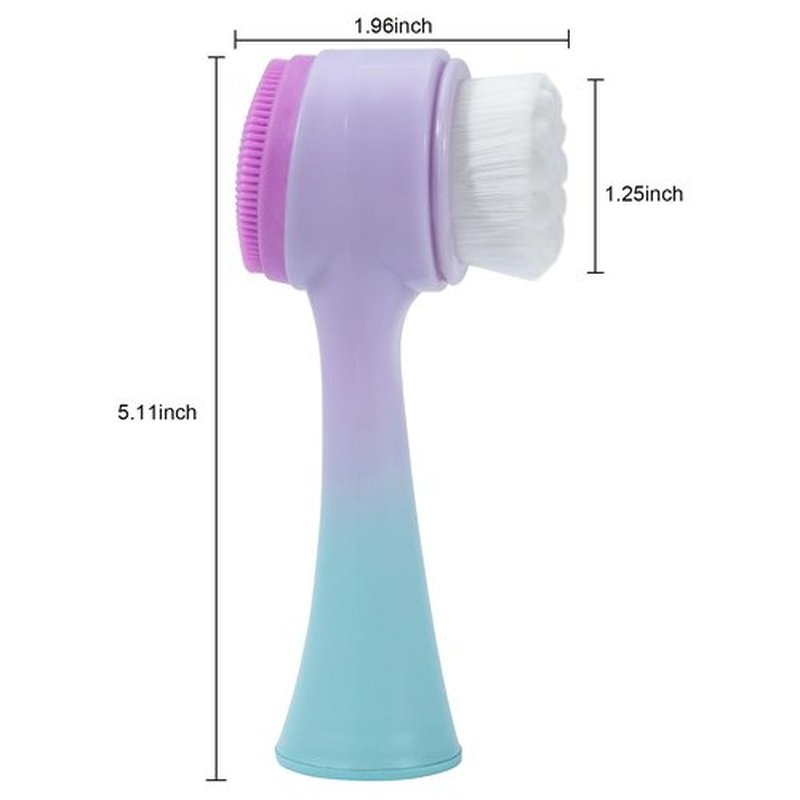 Beomeen Face Brush 2 in 1, Silicone Facial Cleansing Exfoliating Brush Soft Bristles Pore Deep Cleansing Manual Dual Face Wash Scrub Brush For Massaging, Makeup Skincare Removal, Gradient Purple