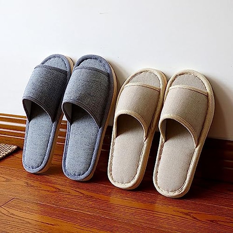 6 Pair of Open Toe Breathable Slippers,Solid Color Casual Slippers,Spa Slippers for Guests, Hotel, Travel, Unisex Universal Size Washable (3 beige medium size+3 gray large size)