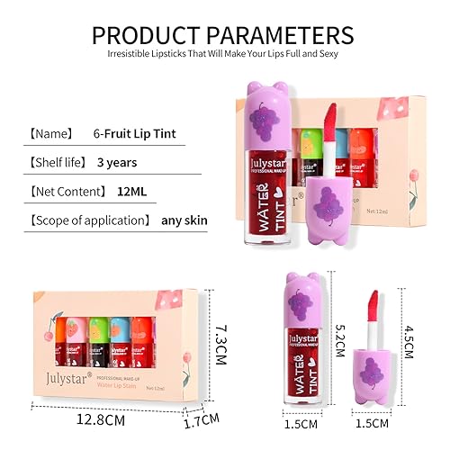 EnMart 6 Pcs Lip Tint Stain Set, Plumping Lip Gloss, Liquid Lipstick Waterproof, Lip Glaze, Hydrating Lip Glow Oil, Easy To Color, 2-in-1 Lip Blush Makeup Lipgloss Lip Makeup for Women Girls Cosmetic