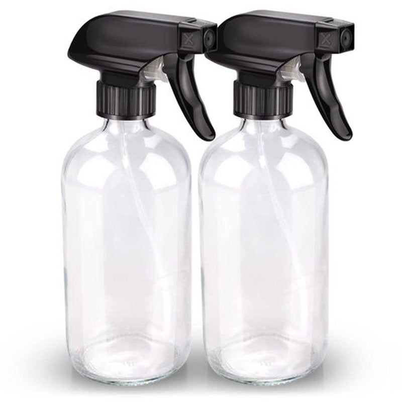 Bontip Glass Spray Bottle, Glass Spray Bottle Set & Accessories for Non-toxic Window Cleaners Aromatherapy Facial Hydration Watering Flowers Hair Care (2 Pack/16 oz) (Transparent)