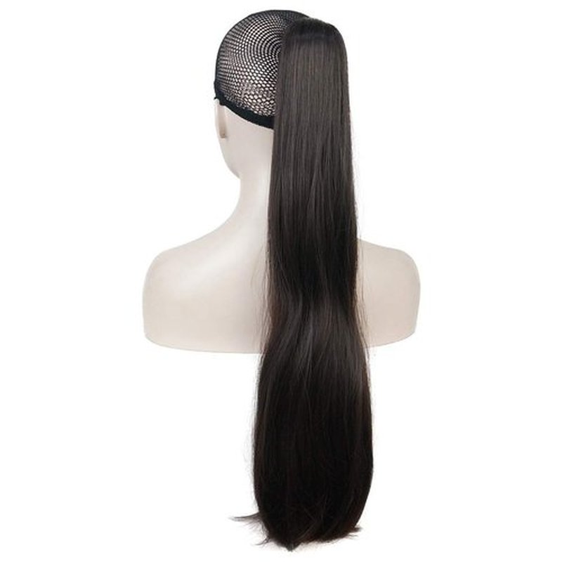 Lydell 24" Long Straight Styled Clip In Claw Ponytail Hairpiece Synthetic Hair Extension with a jaw/claw clip (Dark Brown)