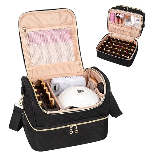 Nail Polish Organizer Case, Nail Organizers And Storage Bag Holds 45 Bottles Nail Polish & Nail Lamp, Travel Nail Supplies Organizer Carrying Case with Nail Tech Kit & Manicure Tools Storage Sections