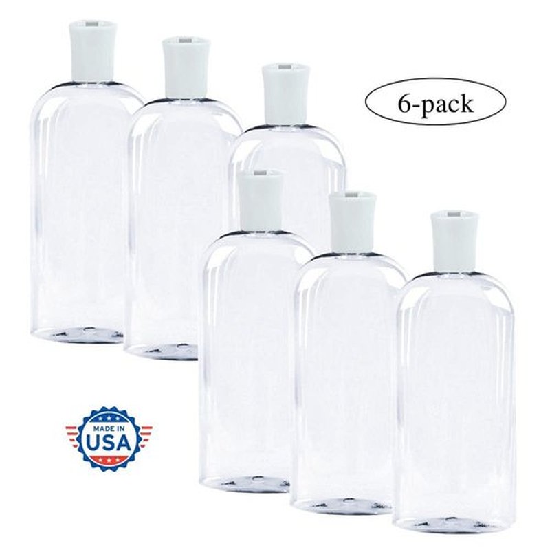 JNDUBZ Plastic Squeeze Bottle with Flip Cap 8 Oz - Refillable Portable, Travel Size, Leak Proof and Reusable for Household Use, Shampoo, Conditioner, Cleaning Solutions (6 Pack, 473 ml)
