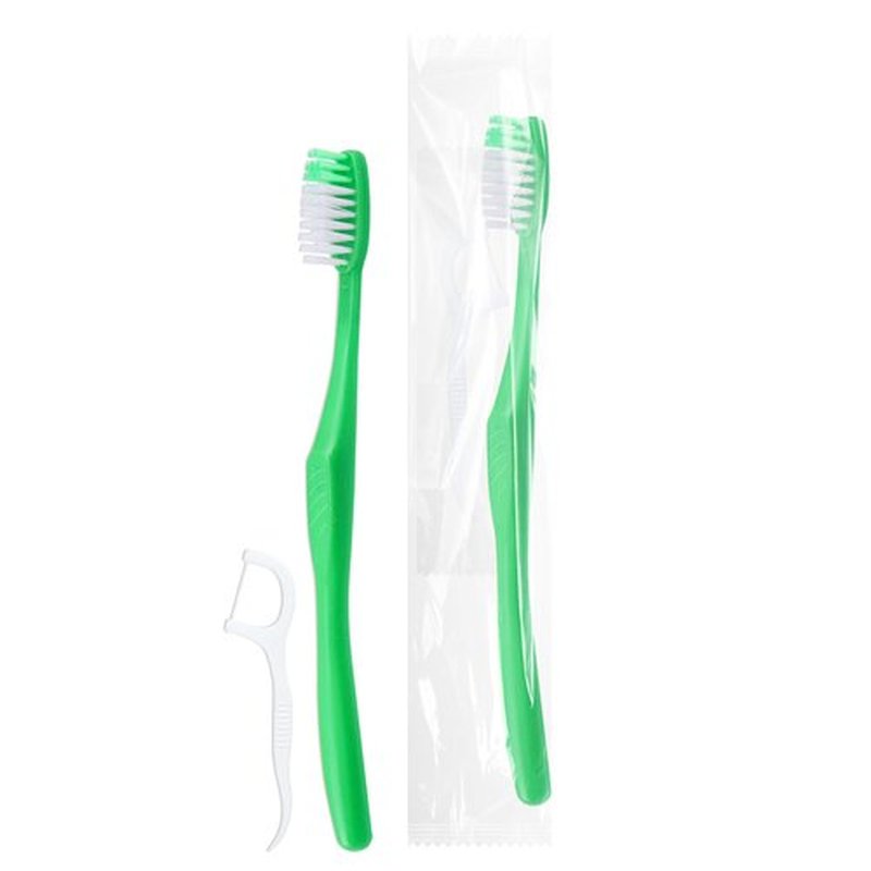 HAIFOTRVA 30 Packs Disposable Toothbrushes with Floss,Green Single Use Individually Wrapped Disposable Travel Toothbrushes and Dental Floss Kit Bulk for Homeless,Airbnb,Hotel,Dentist (30)