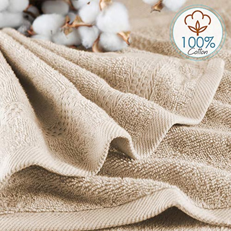 Hearth & Harbor Bath Towels for Bathroom - 100% Ring Spun Cotton Luxury Bathroom Towels - Ultra Soft & Highly Absorbent Bath Towels Set, 6 Piece Set (4 Bath Towels, 2 Washcloths) - Cream