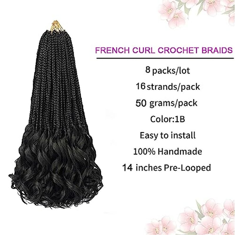 8 Packs French Curl Crochet Braids 18 Inch Goddess Box Braids Crochet Hair French Curly Braiding Hair Crochet Hair for Black Women French Curly Braids With Loose Wavy Ends Hair Extensions( 18 Inch (Pack of 8)，T27# )