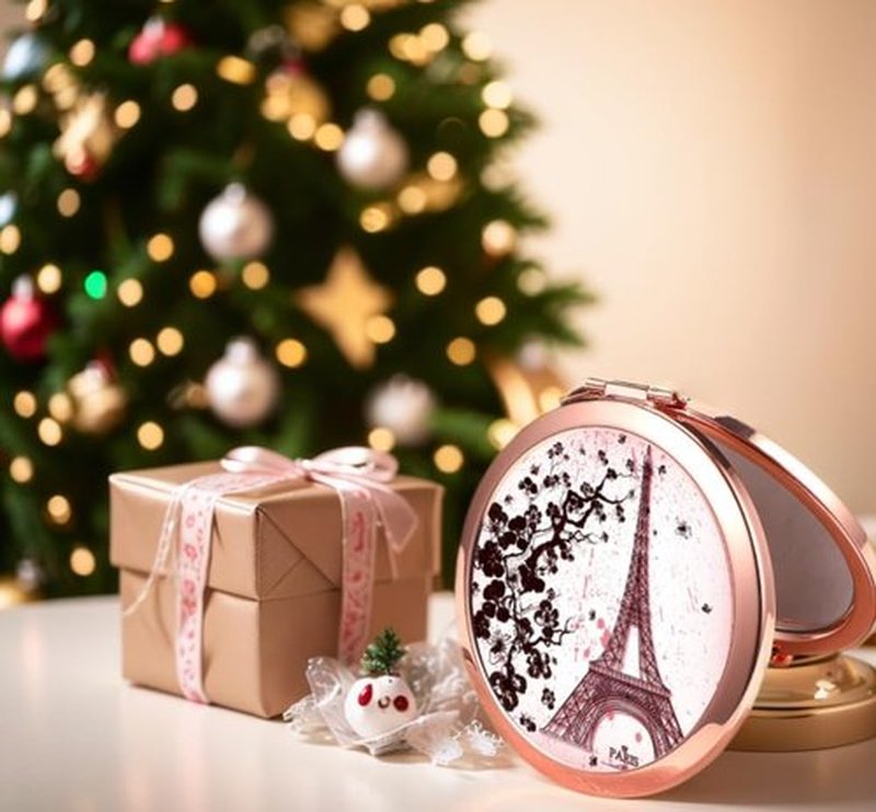 Compact Mirror Rose Gold Makeup Mirror Folding Mini Pocket Mirror Portable Hand Mirror Double-Sided 2 x 1x Magnification for Woman Girls Great Gift (Eiffel Tower)