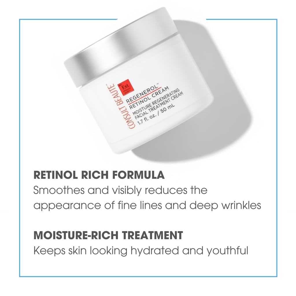 Consult Beaute - Regenerol Retinol Face Cream - Moisture Rich Regenerating Facial Daily Treatment Cream - Visibly Reduce Appearance of Fine Lines and Wrinkles - 1.7 oz.