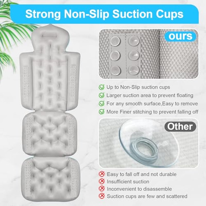 Full Body Bath Pillow for Bathtub, Bath Pillows for Tub with Powerful Non-Slip Suction Cups and Mesh Laundry Bag, Luxury Tub Pillow for Bath for Headrest Neck and Back Support Black