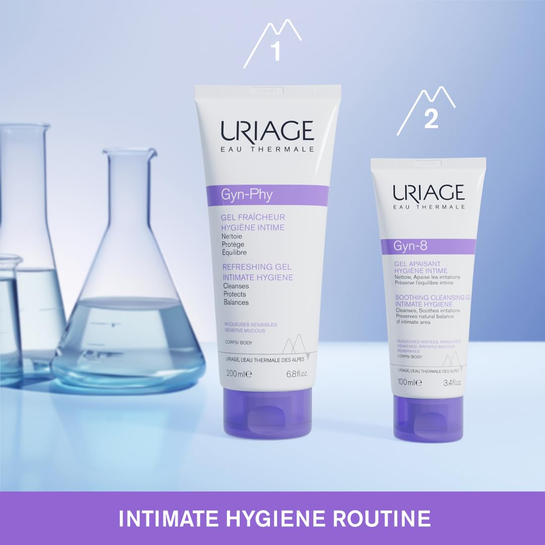 Uriage Gyn-Phy Refreshing Gel Intimate Hygiene Wash, Daily Hygiene For External Itimate Areas, Foaming Gel, Paraben-Free, Tested Under Gynecological Control