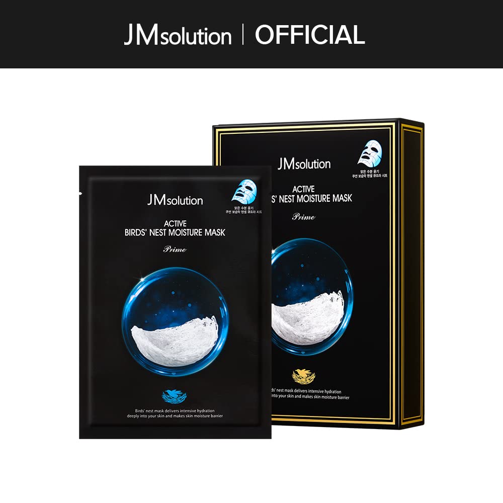 JMsolution Active Bird's Nest Moisture Mask Prime (10 Sheets) | [3.5 Billion Sold] K-Beauty Face Mask with Swiftlet Nest Extract for Deep Hydration & Radiance | Revitalizing Facial Sheet Mask