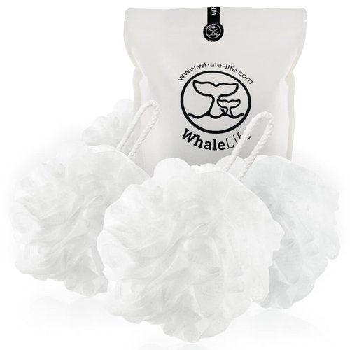 Loofah Sponge Bath Sponge for Women Men 4 Pack (White)