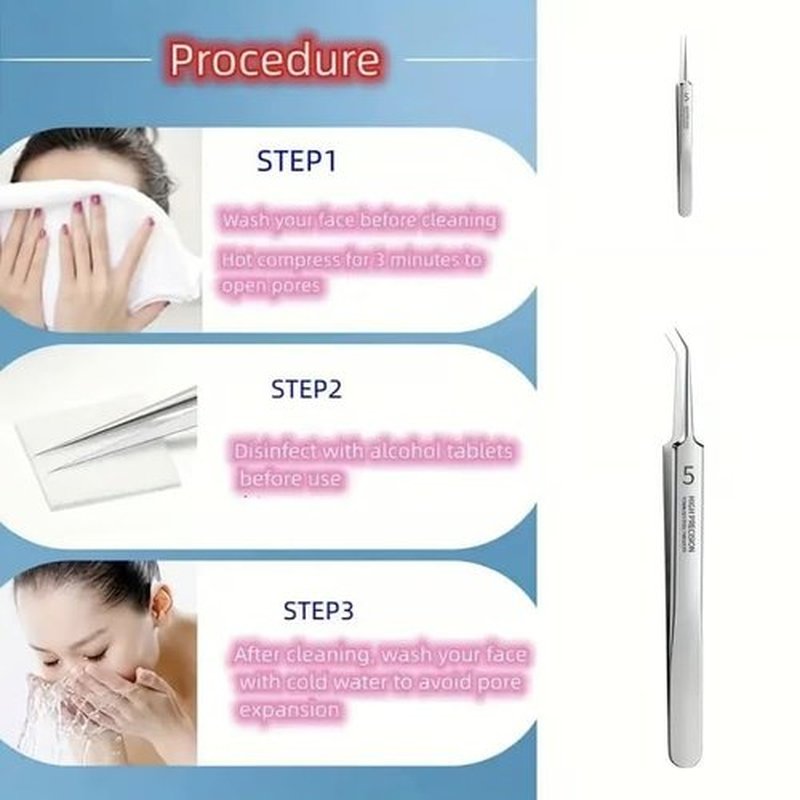 Usiveinborn Blackhead Remover, Usiveinborn Tweezers, Usiveinborn Professional Facial Blackhead Remover Tweezers, Pimple Popper Tool Kit, Ingrown Hair Tweezers (1Set-3pcs)