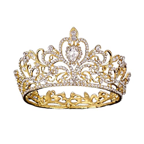 TRUSTTWO Trendy Bridal Wedding Crown Hair Accessories Silver Color Rhinestone Crystal Crown Princess Round Crown Bridal Wedding Crown The New(Gold-color)