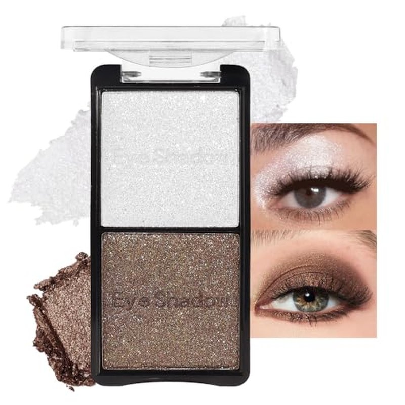 FeiCuiYun Double color eye shadow, Eyeshadows Creamy, high pigment eye makeup palette, matte shimmer metal eye shadow powder, Blendable, Ultra-Pigmented, Easy to Apply, Matte & Shimmer, (01)