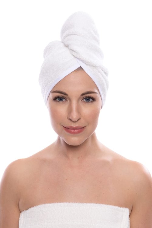 Texere Women's Viscose from Bamboo and Cotton Terry Spa Hair Towel - Quick Dry, Absorbent and Lightweight Hair Wrap Towel with Loop and Twist Closure(Tya, Natural White, U)