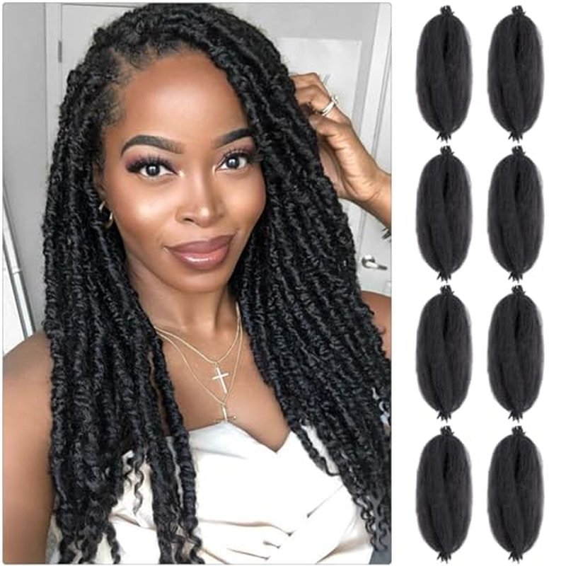 Spring Twist Hair Marley Twist Braiding Hair Crochet Hair 8packs Afro Twist Hair Cuban Twist Hair Marley Twist Hair Kinky Braiding Hair Synthetic Hair Extension For Women (1B, 16 Inch (Pack of 8))
