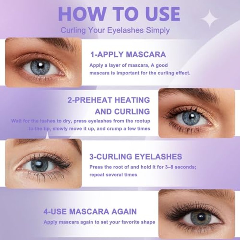 Heated Eyelash Curler - 2 in 1 Clip-Type Eyelash Curler - Heated Lash Curler - Electric Eyelash Curler Rechargeable for 24H Long-Lasting Natural Eyelashes, 3 Heating Modes, 8S Fast Heating, Purple