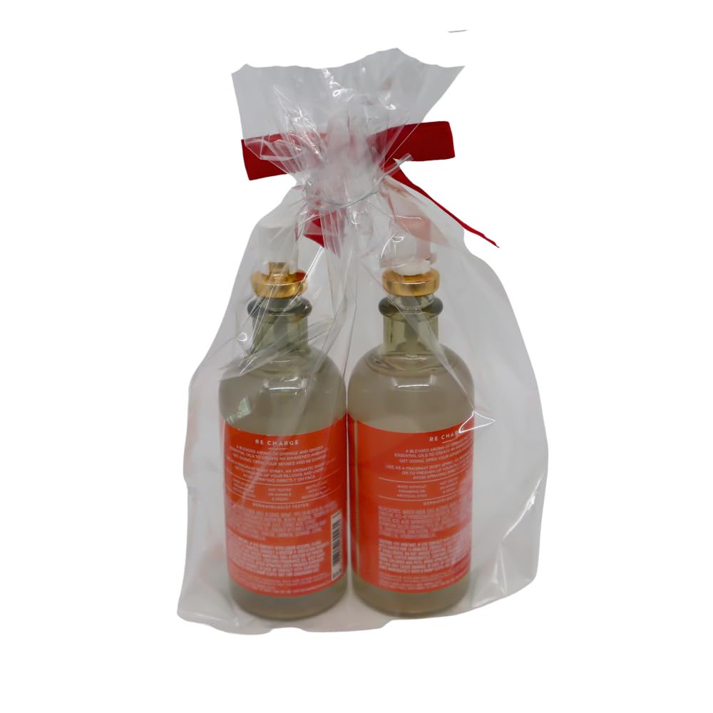 Bath & Body Works Aroma Recharge Orange & Ginger Essential Oil Mist 2-piece Gift Set with a Red Bow for Holiday - 5.3 fl oz Each