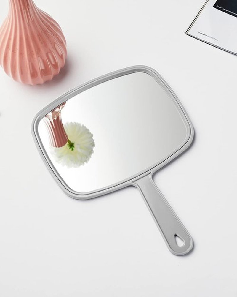 PROTECLE Large Hand Mirror, Salon Barber Hairdressing Handheld Mirror with Handle (Square Grey10.3 x7.4)