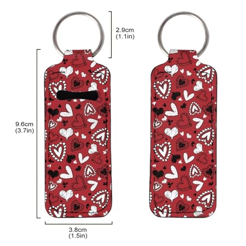 SEANATIVE Valentine's Day Love 5 PCS Lipstick Holder Keychain Chapstick Holder Lip Balm Holder Keyring Portable Neoprene Lipstick Holder Lipstick Pouch with Metal Key Ring for Travel Carry Lipstick