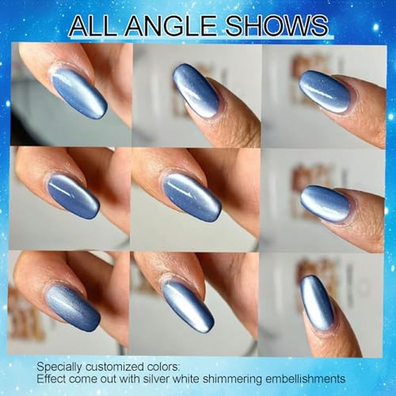 YEPYEPGO Moonlight Cat Eye Gel Nail Polish, Ceramic Jelly Cats Gel Polish with Magnet Stick, Magnetic Cat Eyes Gel Crystal Sock Off Nail Art DIY at Home- Shimmer Navy Blue