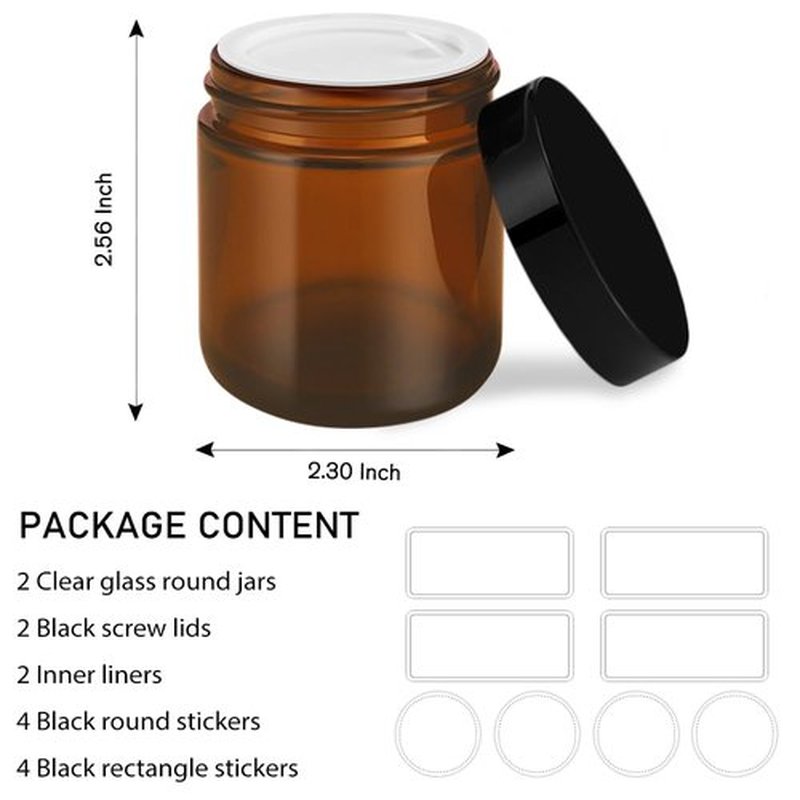 Small Glass Containers with Lids, Tecohouse 4 oz Glass Jars with Black Lids & Inner Liners,Blue and Amber Mini Travel Toiletries Container for Slime, Makeup, Cream, Lotion, Cosmetic - 2 Pack
