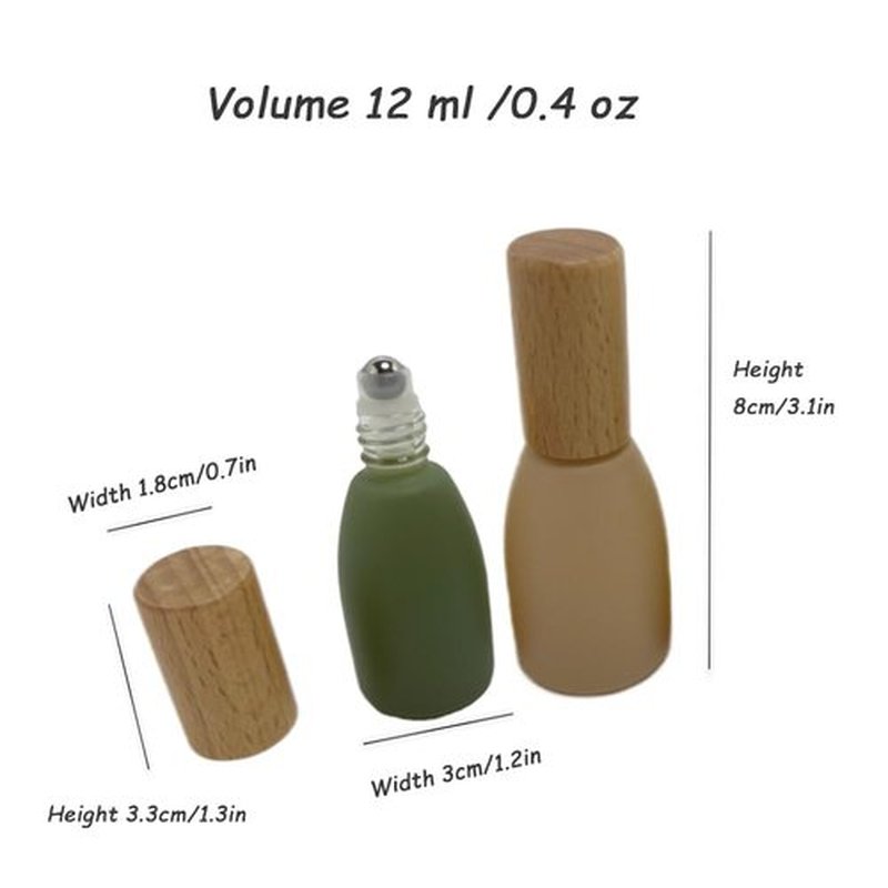 BEECO GIF2U 6Pcs 12ml/0.4 oz Glass Roll On Bottle with Bamboo Lid for Essential Oils,Refillable Roller Bottles for Perfume Sample with Stainless Steel Roller Ball,Travel Containers(Green)