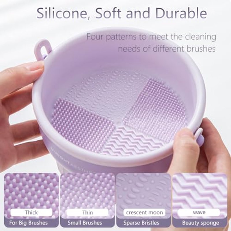 Makeup Brush Cleaning Set Makeup Brushes Cleaner Holder 3 in 1 Portable Cleaning Tool for Brushes, Powder Puffs, and Sponges with Bowl, Holder & Mat(apricot)