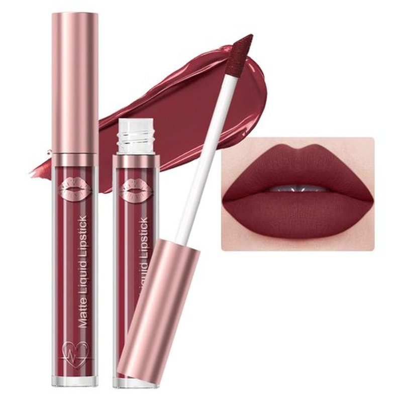 JUAAZIN Dark Scarlet Matte Liquid Lipstick, With Highly Pigmented and Rich Colors Lip Gloss, Long-Lasting Wear Non-Stick Cup Not Fade Waterproof Lipstick Makeup for Women(Dark Scarlet 06#)