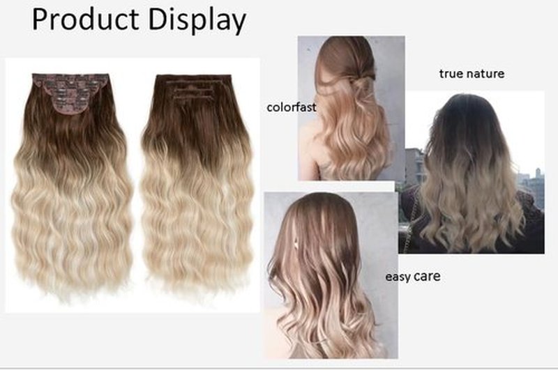 DAIMWEN Hair Extensions Long Curly Hair for Women Wavy Clip in Hair Extensions 4 Piece Set 20 Inch Synthetic Hair (Blonde Bayalage)
