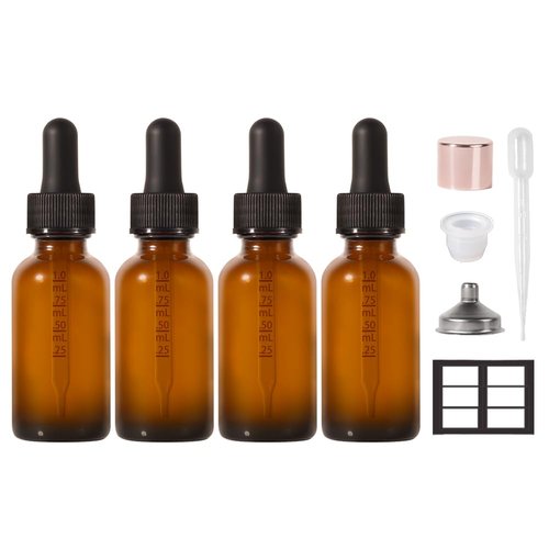 Stellacare 1oz, 4 Packs, Amber Glass Dropper Bottles Tincture Bottles mber Oil Eye Dropper for Oils, Leak Proof Travel Bottles